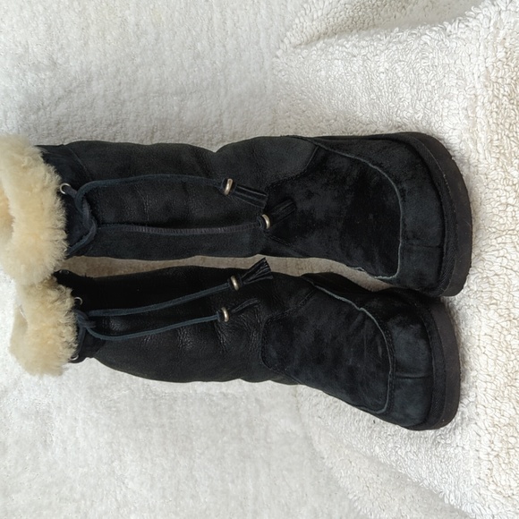 Ugg Shearling Classic Boot Tassels Womens 6 Black Suede Shoes glitter 8 - Picture 14 of 16